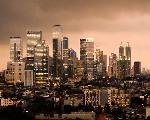 View of Jakarta city skyline during sunset